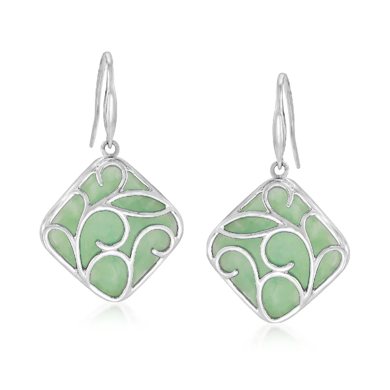 Ross-Simons Jade Drop Earrings in Sterling Silver