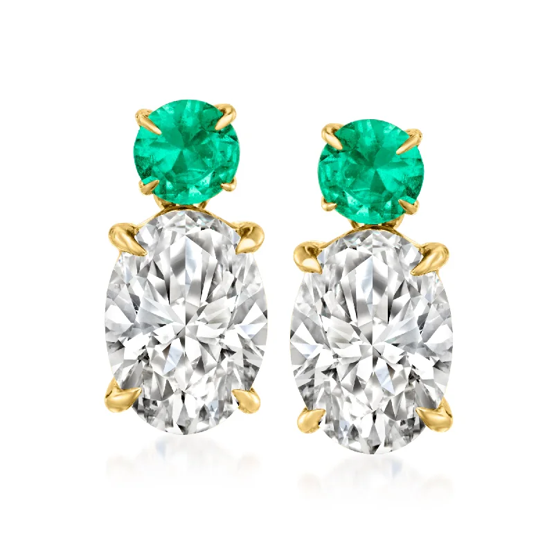 Ross-Simons Lab-Grown Diamond Drop Earrings With . Emeralds in 14kt Yellow Gold