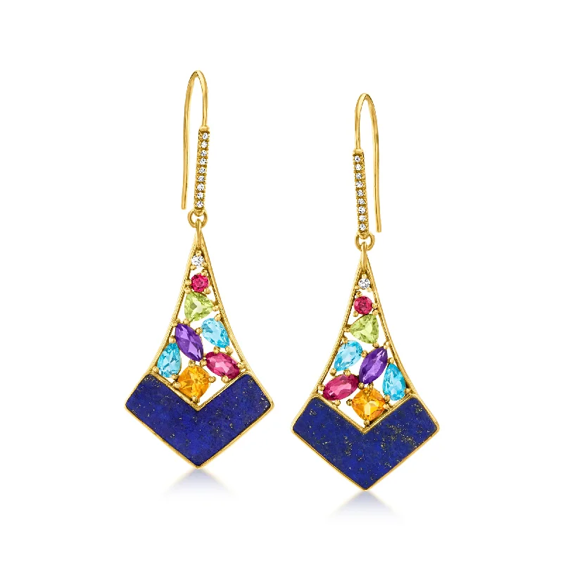 Ross-Simons Lapis and Multi-Gemstone Drop Earrings in 18kt Gold Over Sterling