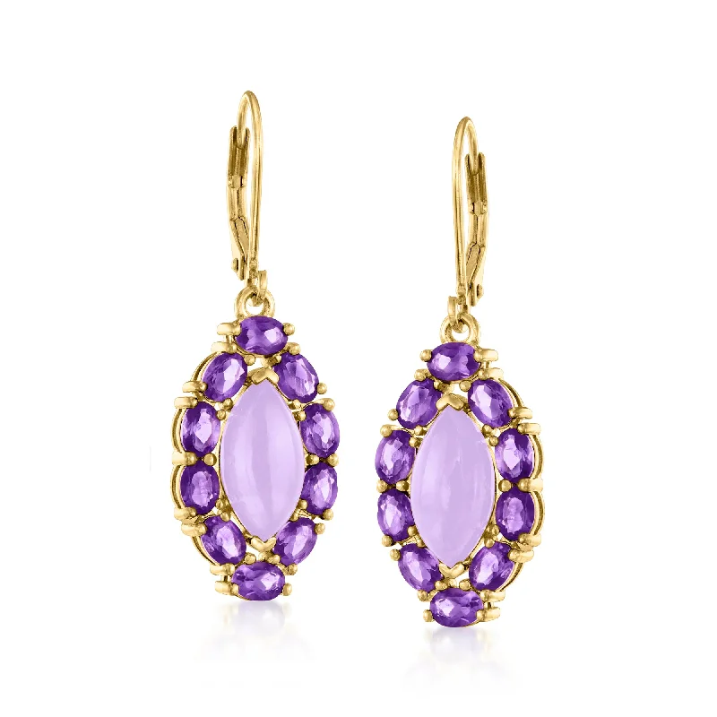 Ross-Simons Lavender Jade and Amethyst Drop Earrings in 18kt Gold Over Sterling