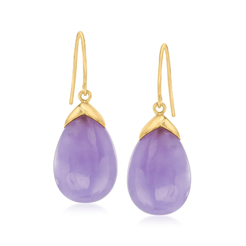 Ross-Simons Lavender Jade Drop Earrings in 14kt Yellow Gold