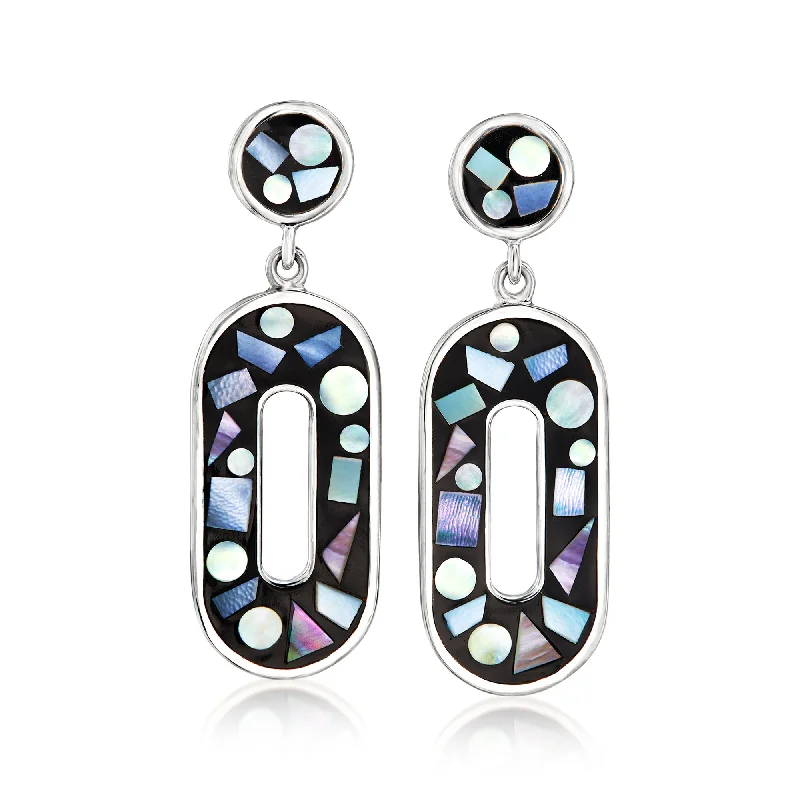 Ross-Simons Mother-Of-Pearl Oval Drop Earrings in Sterling Silver