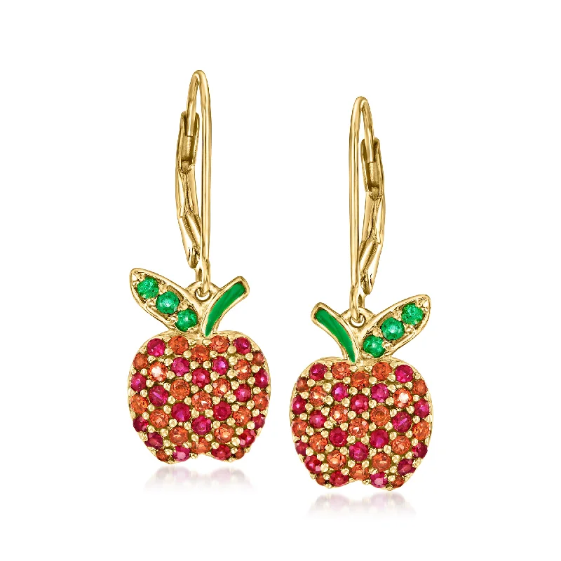 Ross-Simons Multi-Gemstone Apple Drop Earrings With Green Enamel in 18kt Gold Over Sterling