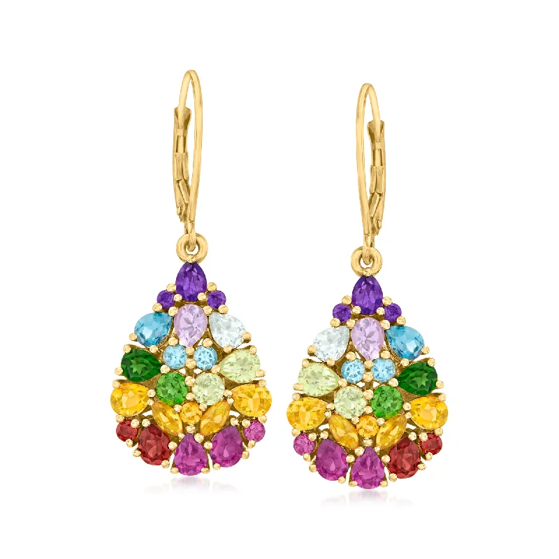 Ross-Simons Multi-Gemstone Teardrop Earrings in 18kt Gold Over Sterling