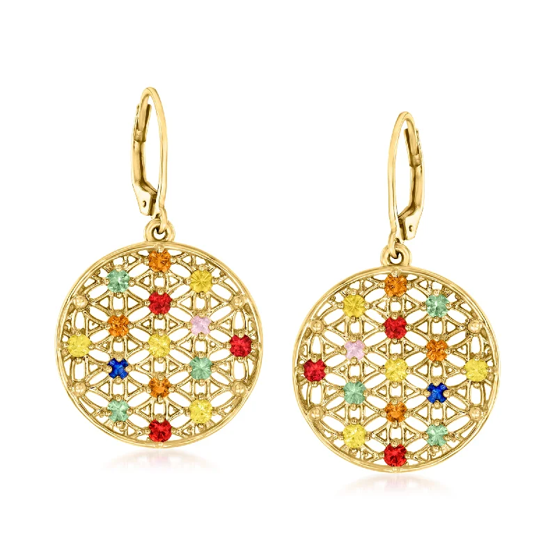 Ross-Simons Multicolored Sapphire Drop Earrings in 18kt Gold Over Sterling