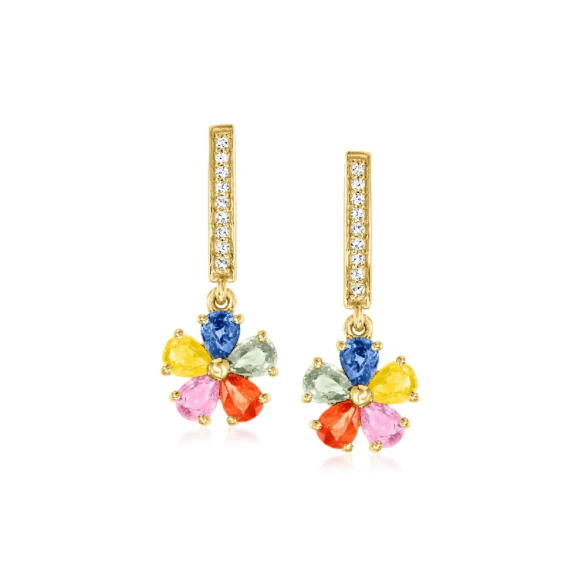 Ross-Simons Multicolored Sapphire Floral Drop Earrings With . Diamonds in 18kt Gold Over Sterling