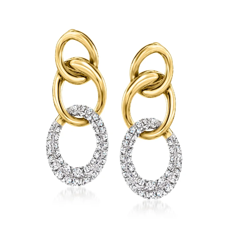 Ross-Simons Pave Diamond Link Drop Earrings in 18kt Yellow Gold