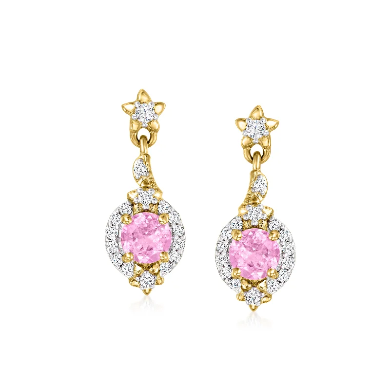 Ross-Simons Pink Sapphire and . Diamond Drop Earrings in 14kt Yellow Gold