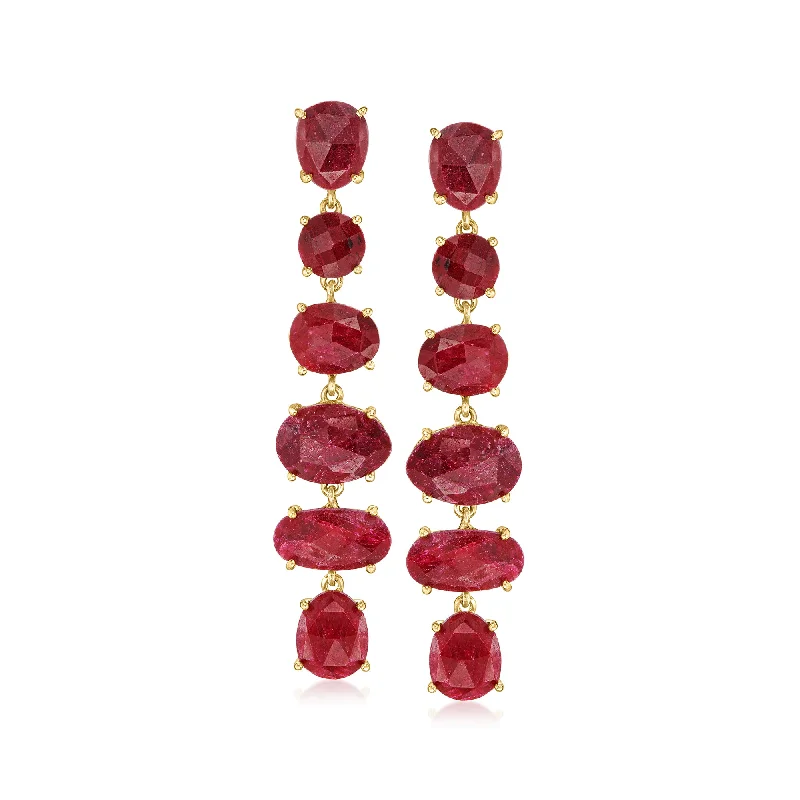 Ross-Simons Ruby Linear Drop Earrings in 18kt Gold Over Sterling