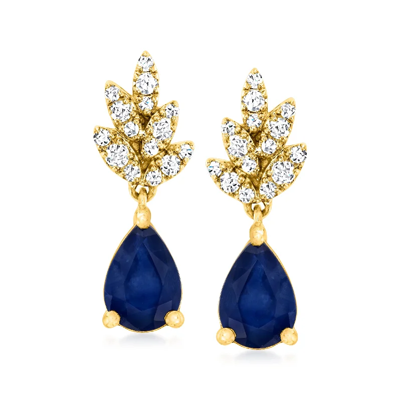 Ross-Simons Sapphire and . Diamond Drop Earrings in 14kt Yellow Gold