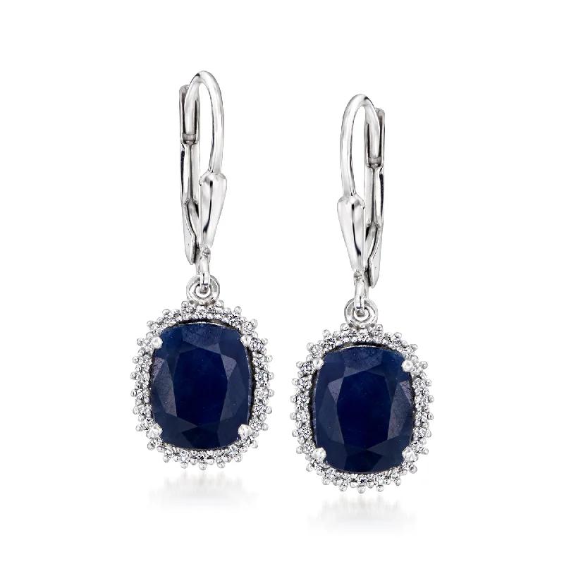 Ross-Simons Sapphire and . White Topaz Drop Earrings in Sterling Silver