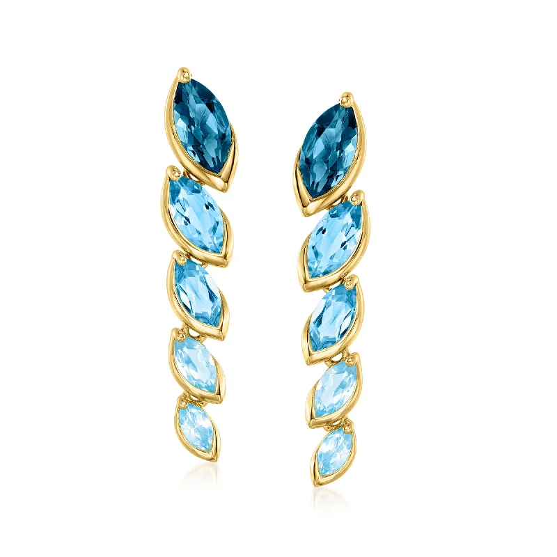 Ross-Simons Tonal Blue Topaz Drop Earrings in 18kt Gold Over Sterling