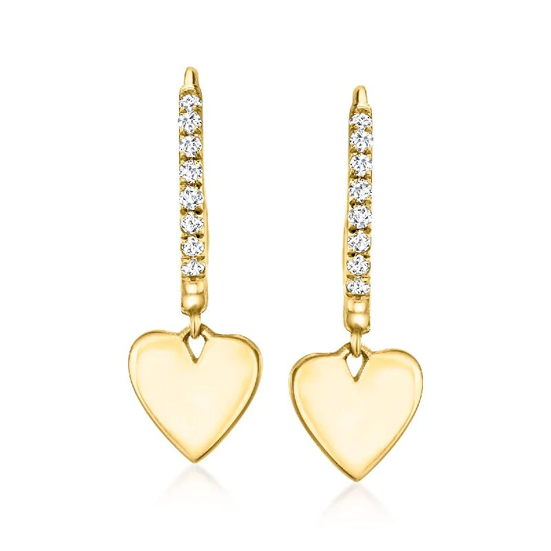 RS Pure by Ross-Simons 14kt Yellow Gold Heart Hoop Drop Earrings With Diamond Accents