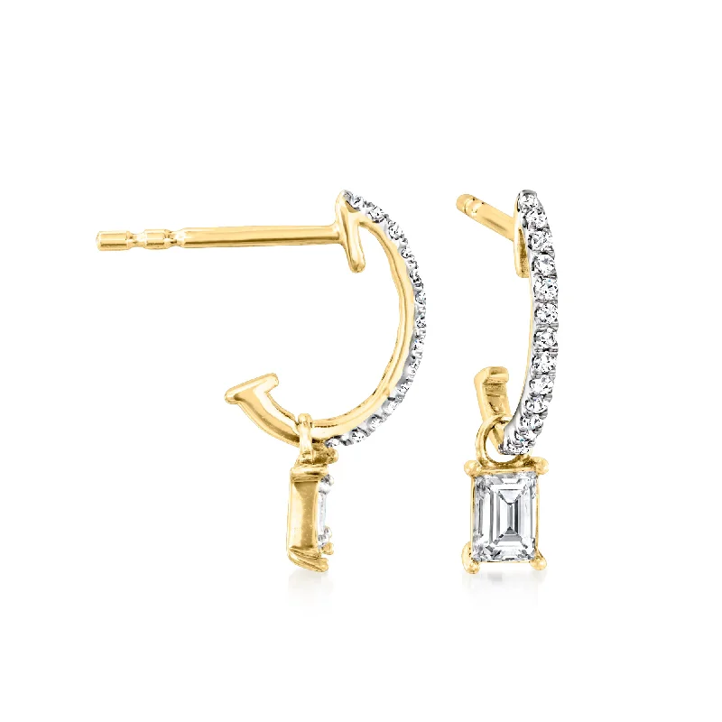 RS Pure by Ross-Simons Diamond C-Hoop Drop Earrings in 14kt Yellow Gold