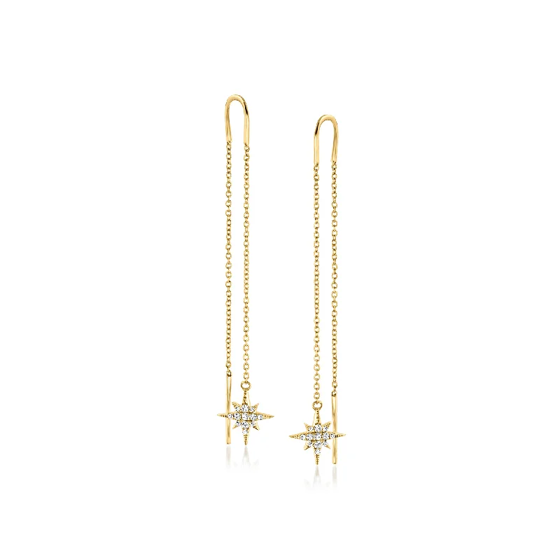 RS Pure by Ross-Simons Diamond North Star Threader Drop Earrings in 14kt Yellow Gold