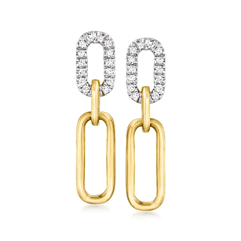 RS Pure by Ross-Simons Diamond Paper Clip Link Drop Earrings in 14kt Yellow Gold