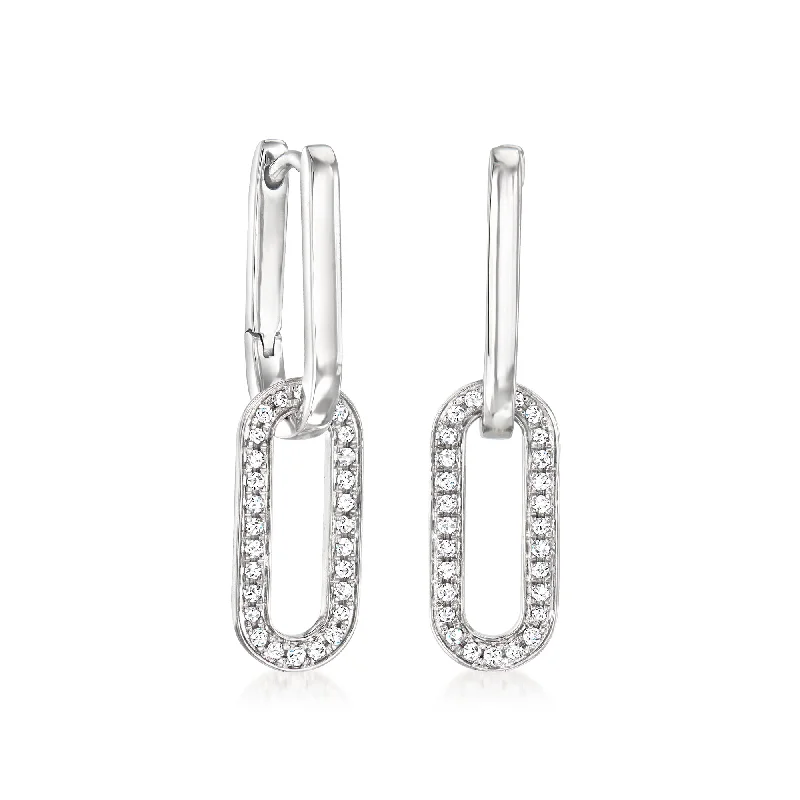 RS Pure by Ross-Simons Diamond Paper Clip Link Removable Drop Earrings in Sterling Silver