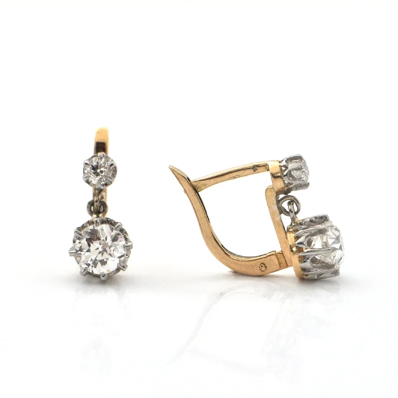 Second Empire French 1.53ct Diamond and 18K Gold Drop Earrings C. 1850