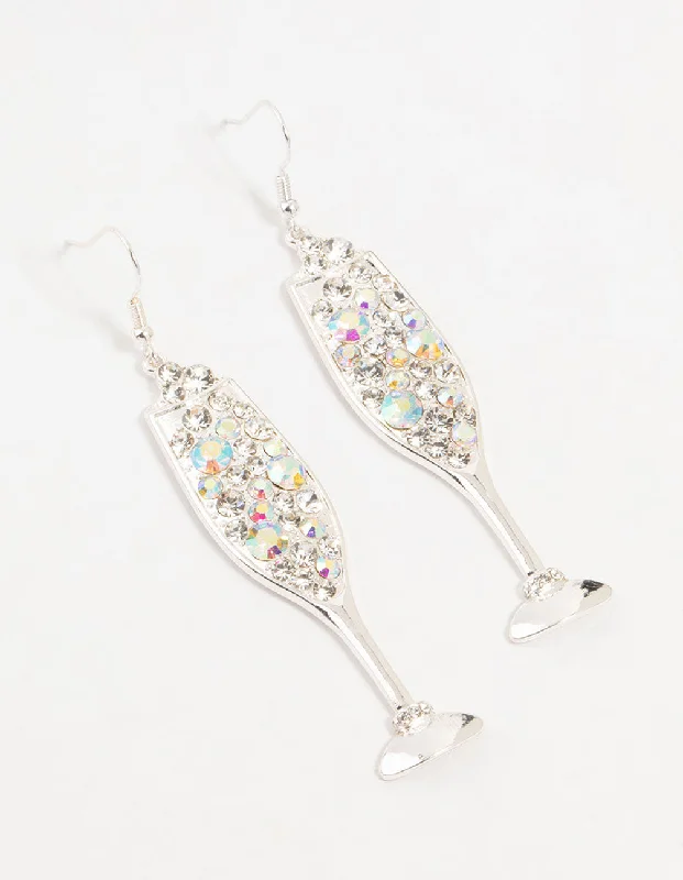 Silver Fizzy Diamante Champagne Drop Earrings