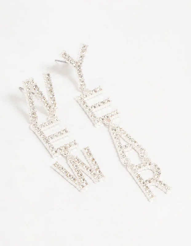 Silver New Year Diamante Drop Earrings