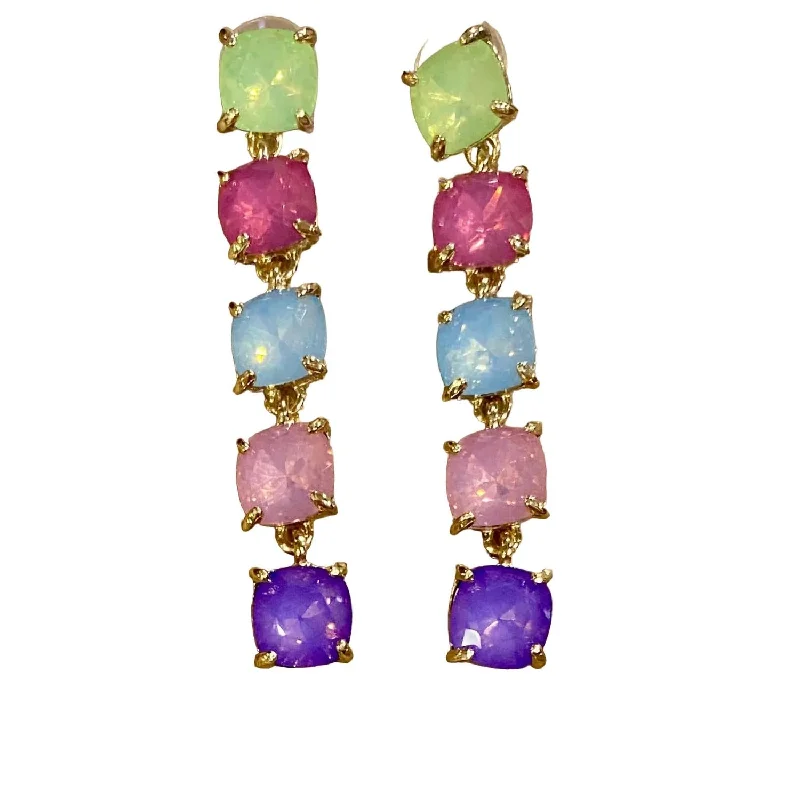 Square Rhinestone Drop Earrings In Multi Color