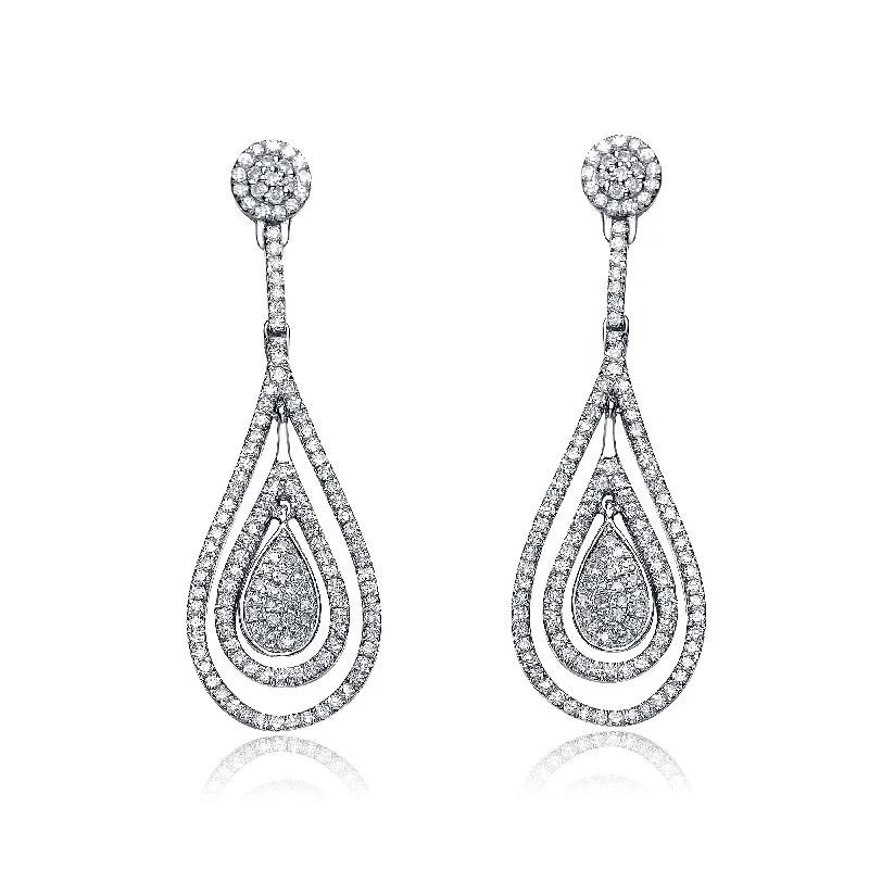 Sterling Silver Rhodium Plated Outlined Teardrop Earrings