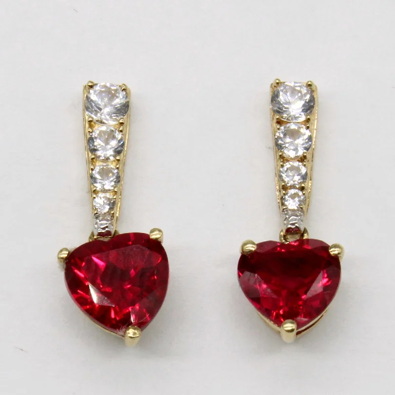 Synthetic Ruby & White Sapphire Drop Earrings | 2.60ctw, 0.40ctw |