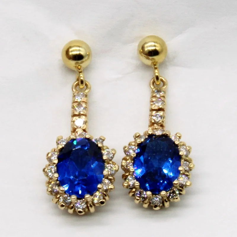 Synthetic Spinel & Diamond Drop Earrings | 2.60ctw, 0.30ctw |