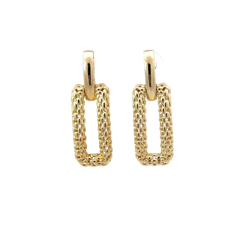 Textured Rectangular Gold Drop Earrings