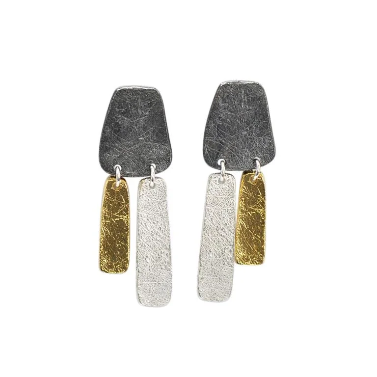 Three Tone Cubic Drop Earrings