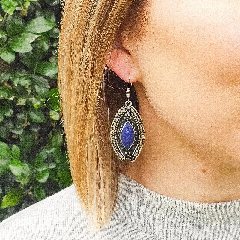 Tribal Drop Earrings - Lapis Stone