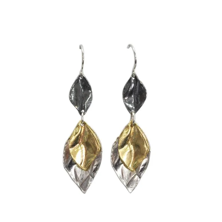 Triple Leaf Three Tone Drop Earrings