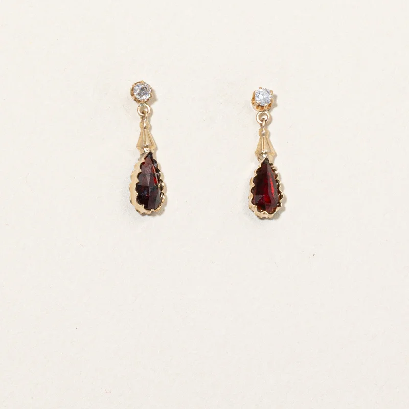 Vintage Garnet & Diamond Drop Earrings | 2.60ctw, 0.16ctw |