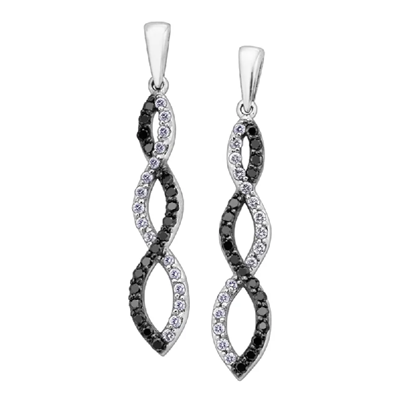 White and Black Diamond Drop Earrings