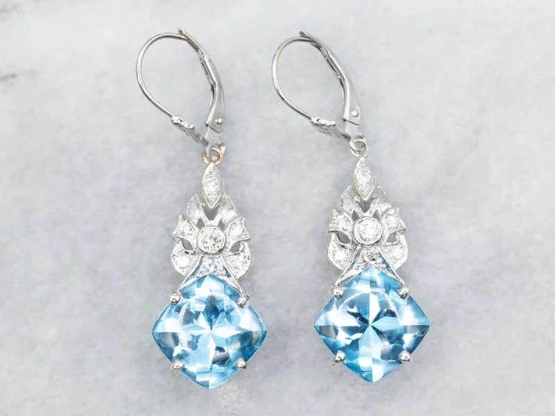 Blue Topaz and Diamond Drop Earrings