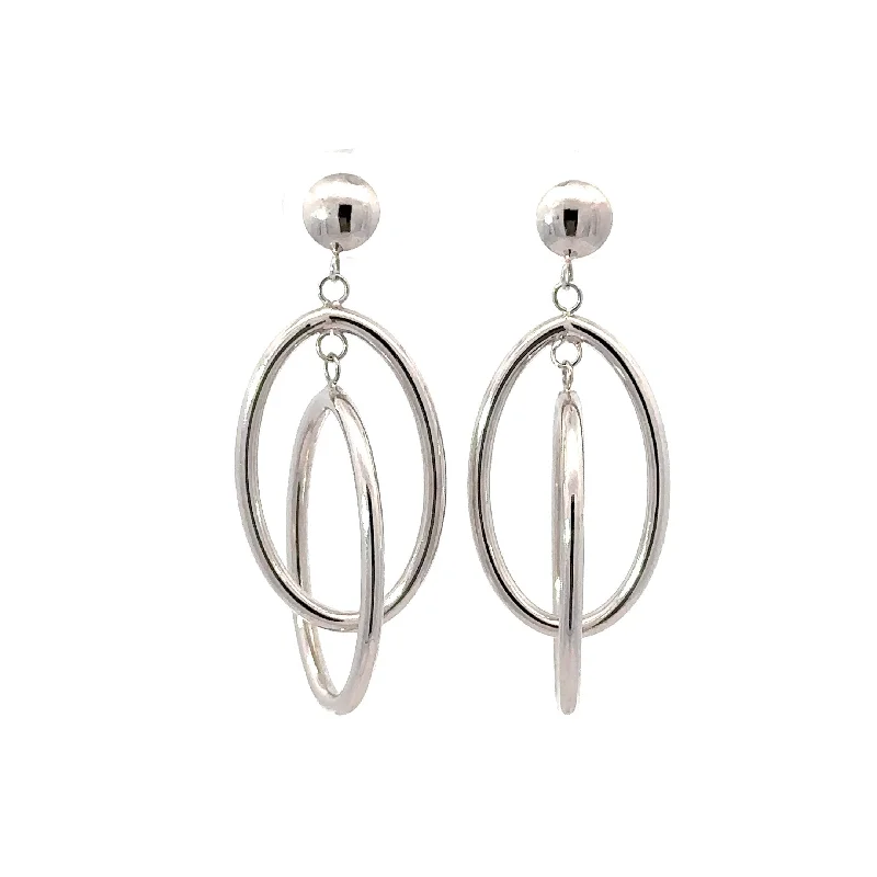 White Gold Double Oval Drop Earrings