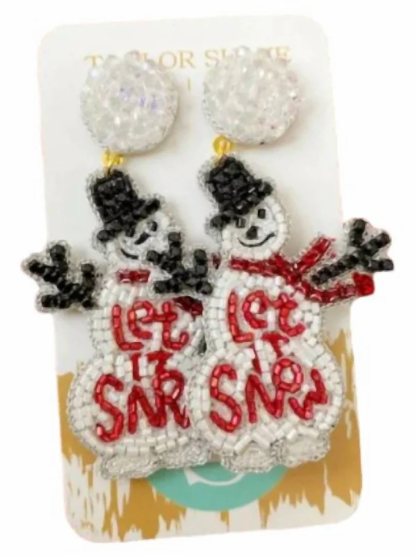 Women's Frosty Beaded Drop Earrings In White