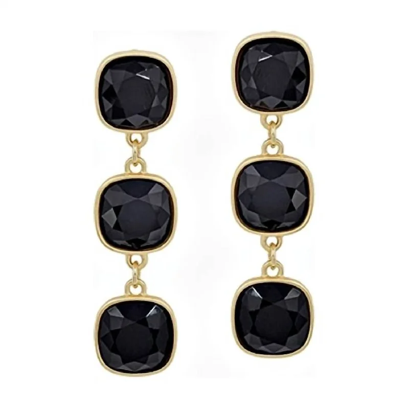 Women's Square Crystal Triple Drop Earrings In Black