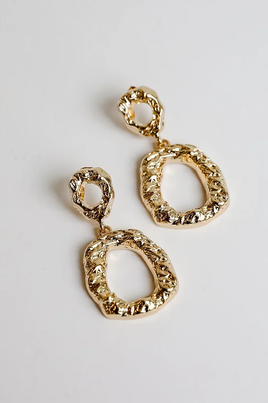 Wren Gold Hammered Drop Earrings