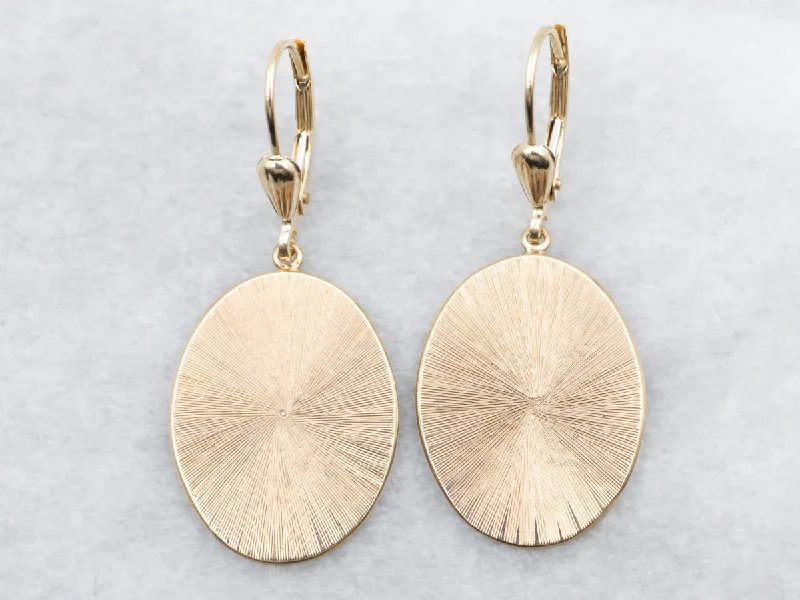 Yellow Gold Oval Textured Cufflink Conversion Drop Earrings