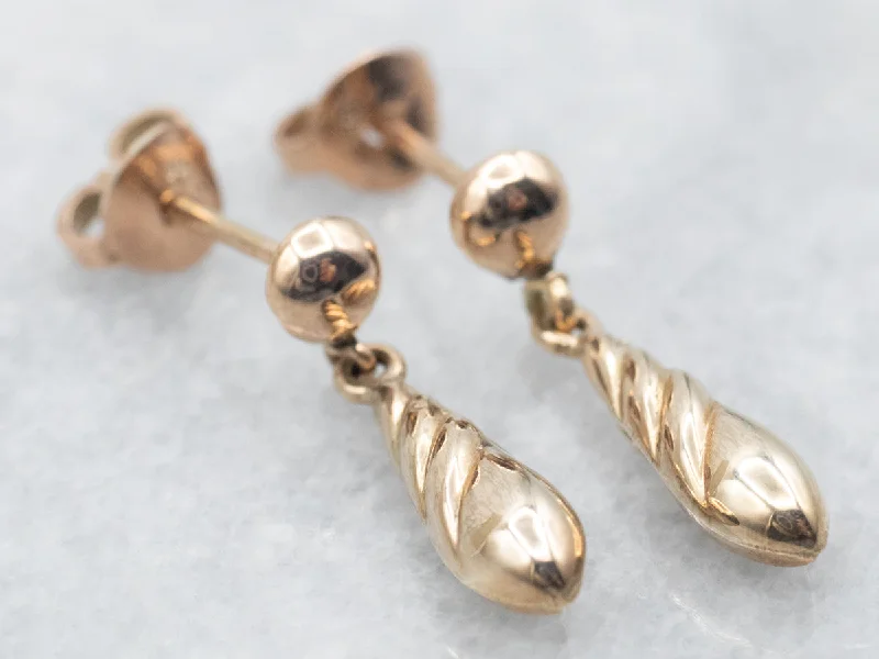 Gold Twist Stud Drop Earrings