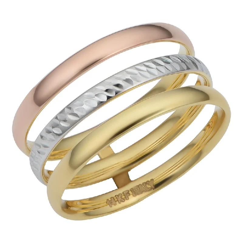 14k Tricolor Gold Polished/Diamond Cut Triple Band Ring