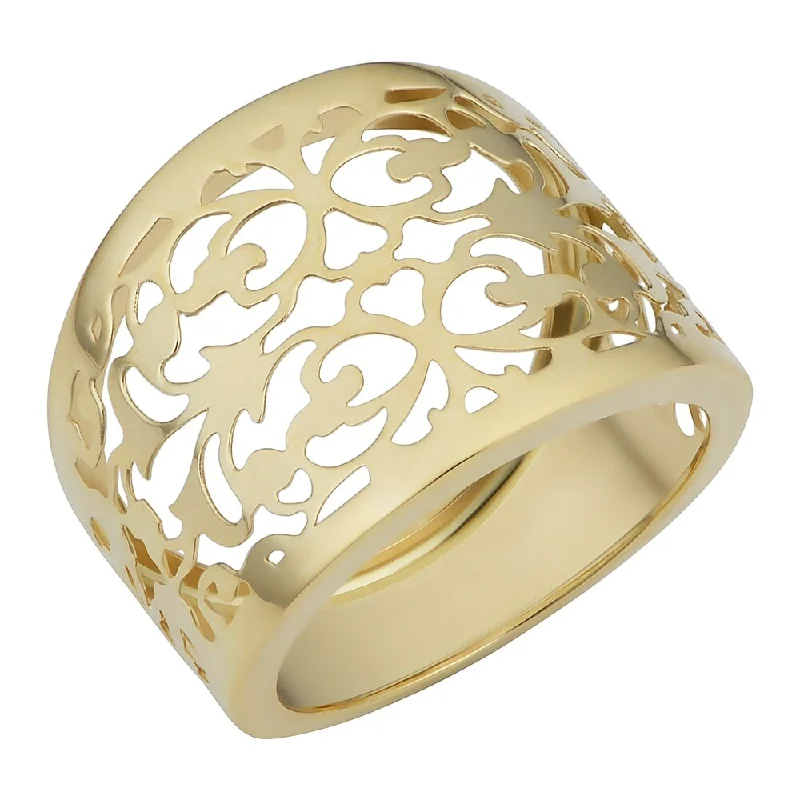 14k Yellow Gold Filigree Cigar Band Ring (16.5 millimeters wide)