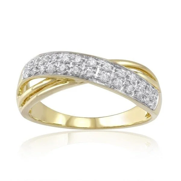 14KT Gold Over Sterling Silver With Natural White Dimaond Criss Cross Ring