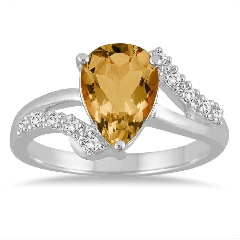 2 Carat Pear Shape Citrine and Diamond Ring in 10K White Gold