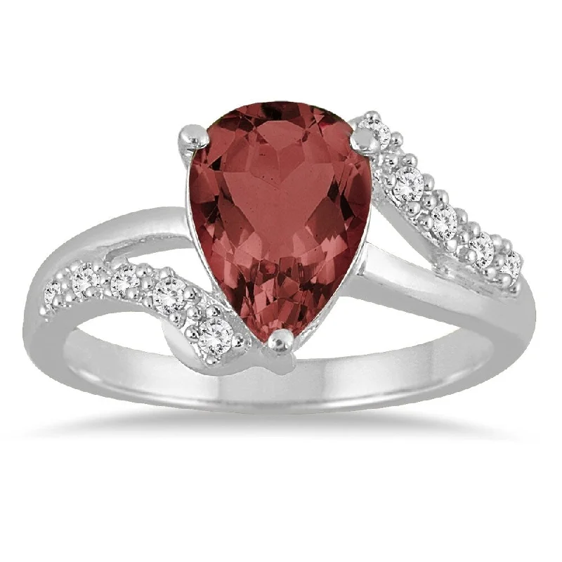 2 Carat Pear Shape Garnet and Diamond Ring in 10K White Gold