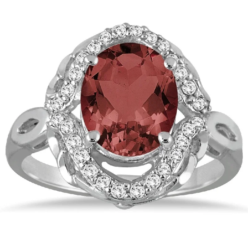 3 1/2 Carat Oval Garnet and Diamond Ring in 10K White Gold