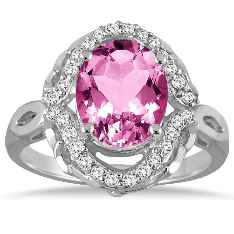 3 1/2 Carat Oval Pink Topaz and Diamond Ring in 10K White Gold