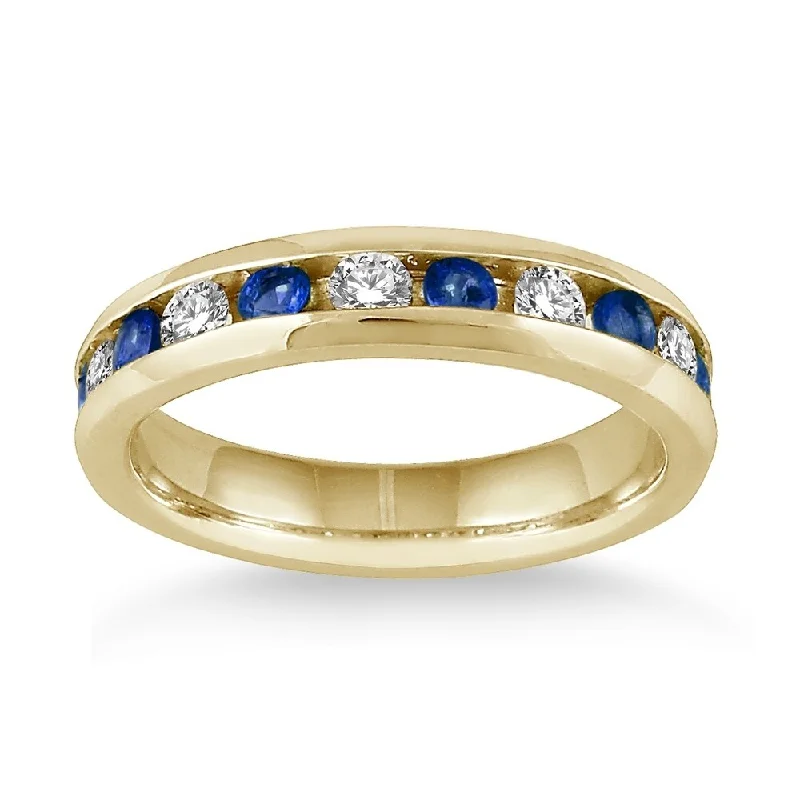 3/4 Carat Sapphire and Diamond Band in 14k Yellow Gold