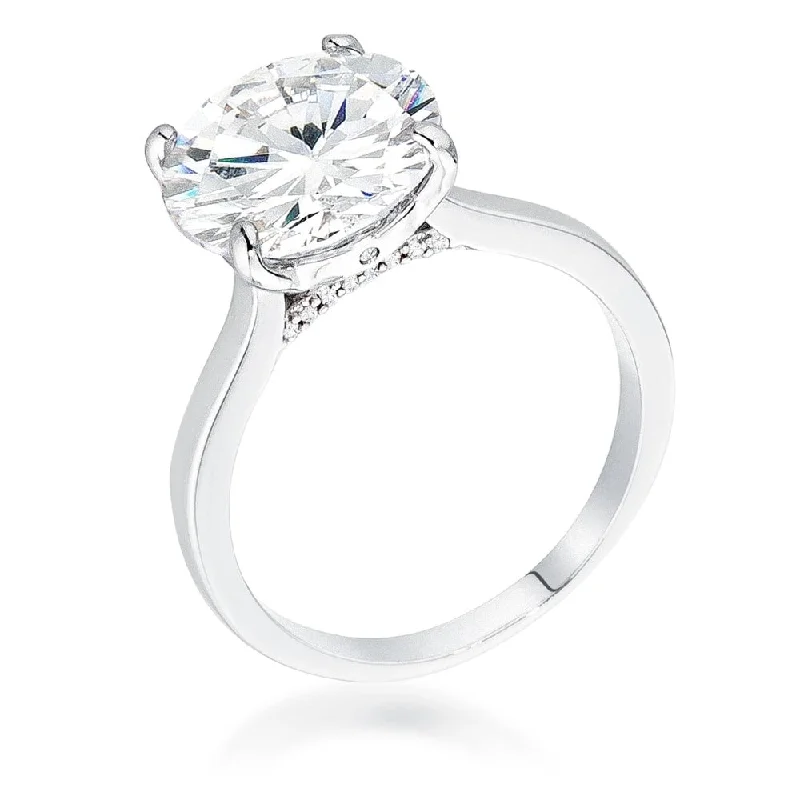 5Ct Rhodium Plated Round Solitaire Engagement Ring